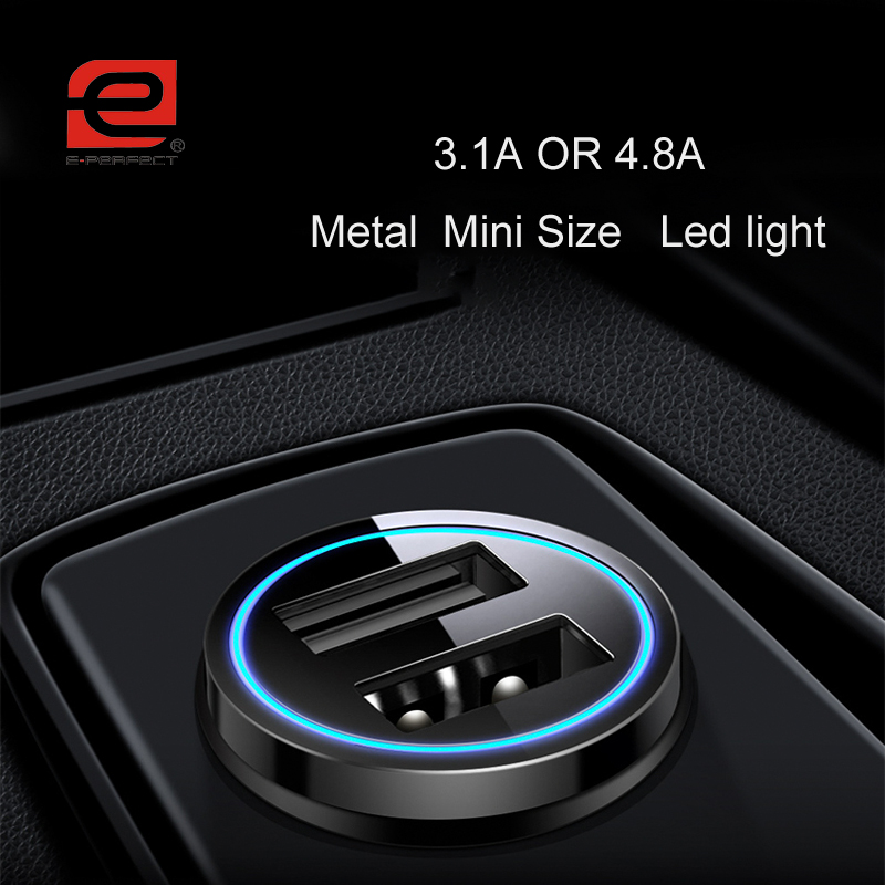 Led  Light Mini car charger  3.1A OR  4.8A  metal car charge